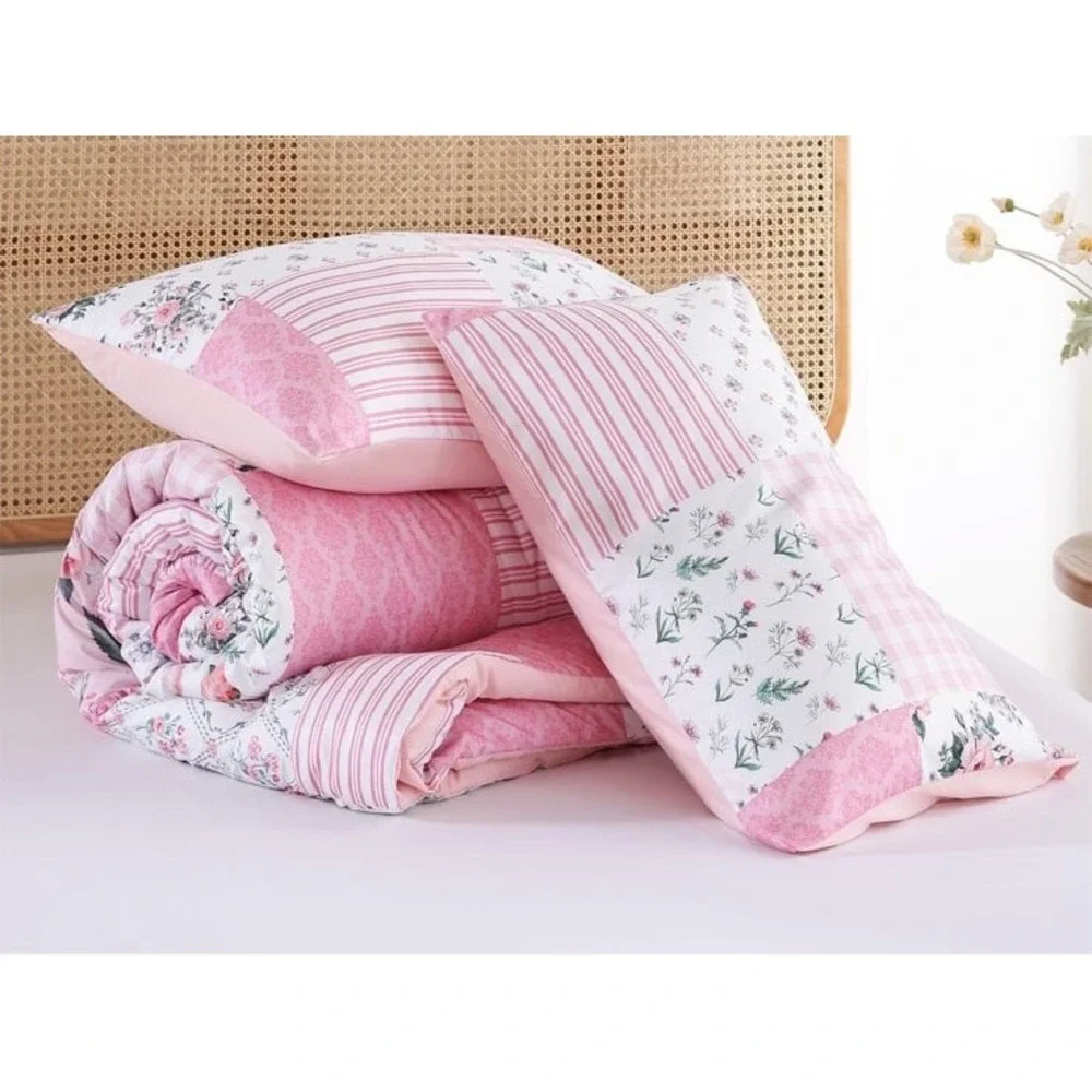 Floral 4 Pc Girls Toddler Bed Comforter Set Pink Flower Reversible Toddler NEW